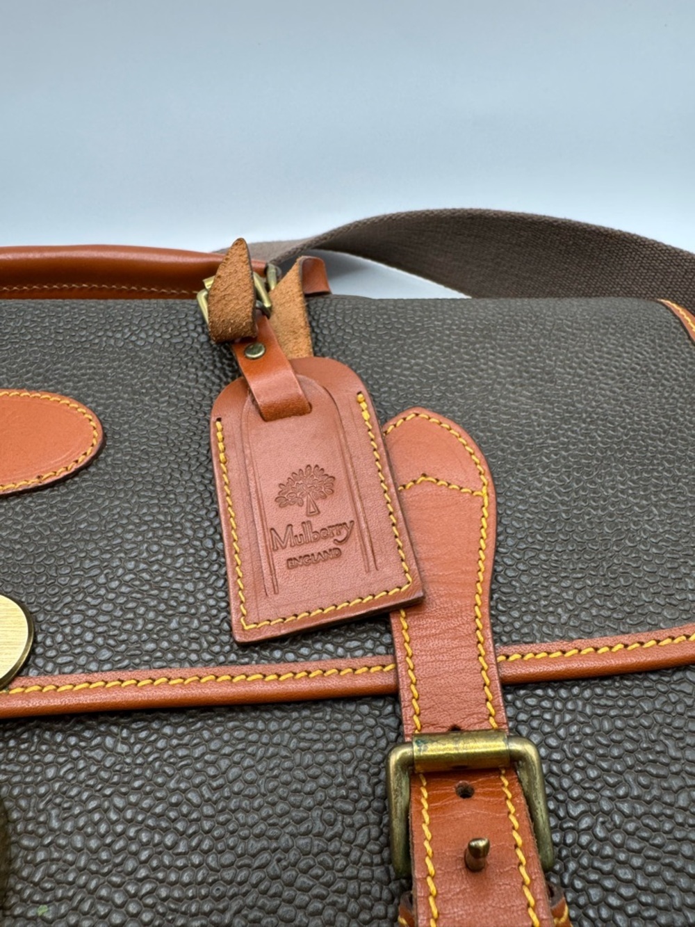Mulberry England Vintage Scotchgrain Briefcase Satchel | Khaki Brass Lock + Key - Picture 5 of 16